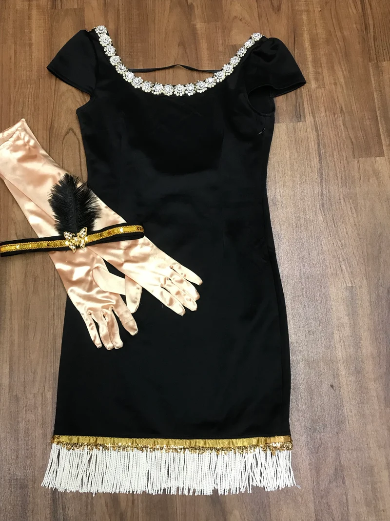 20er Jahre Flapperkleid schwarz-gold Gr. 34