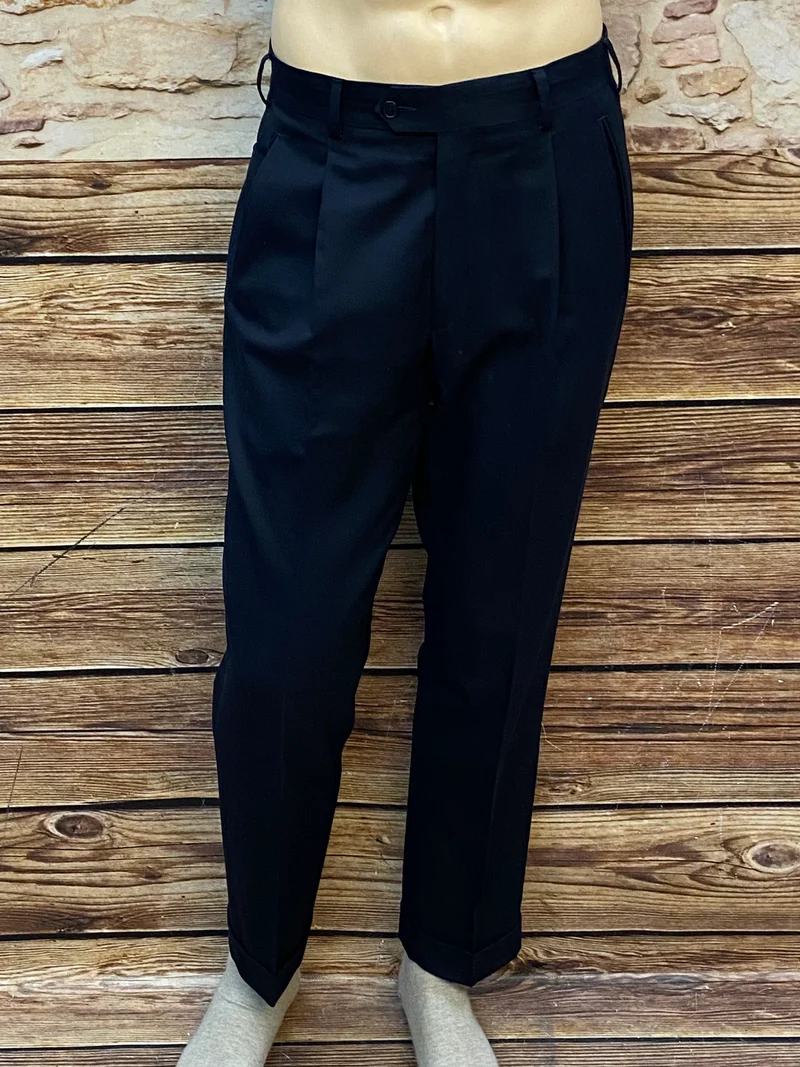 Vintage Bundfaltenhose Herren Schwarz Schurwolle Made in Italy Gr. 52