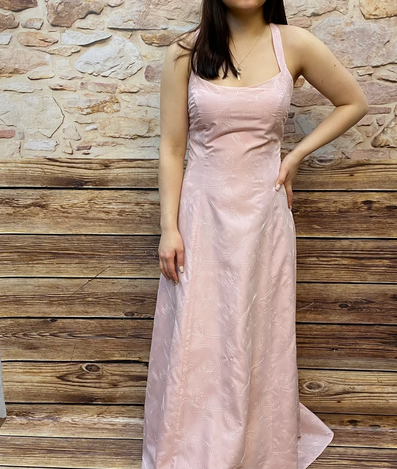 Vintage Abendkleid rosé lang Swing Gr. 38 mit Rückenträger