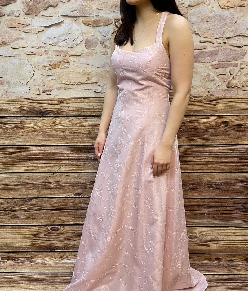 Vintage Abendkleid rosé lang Swing Gr. 38 mit Rückenträger