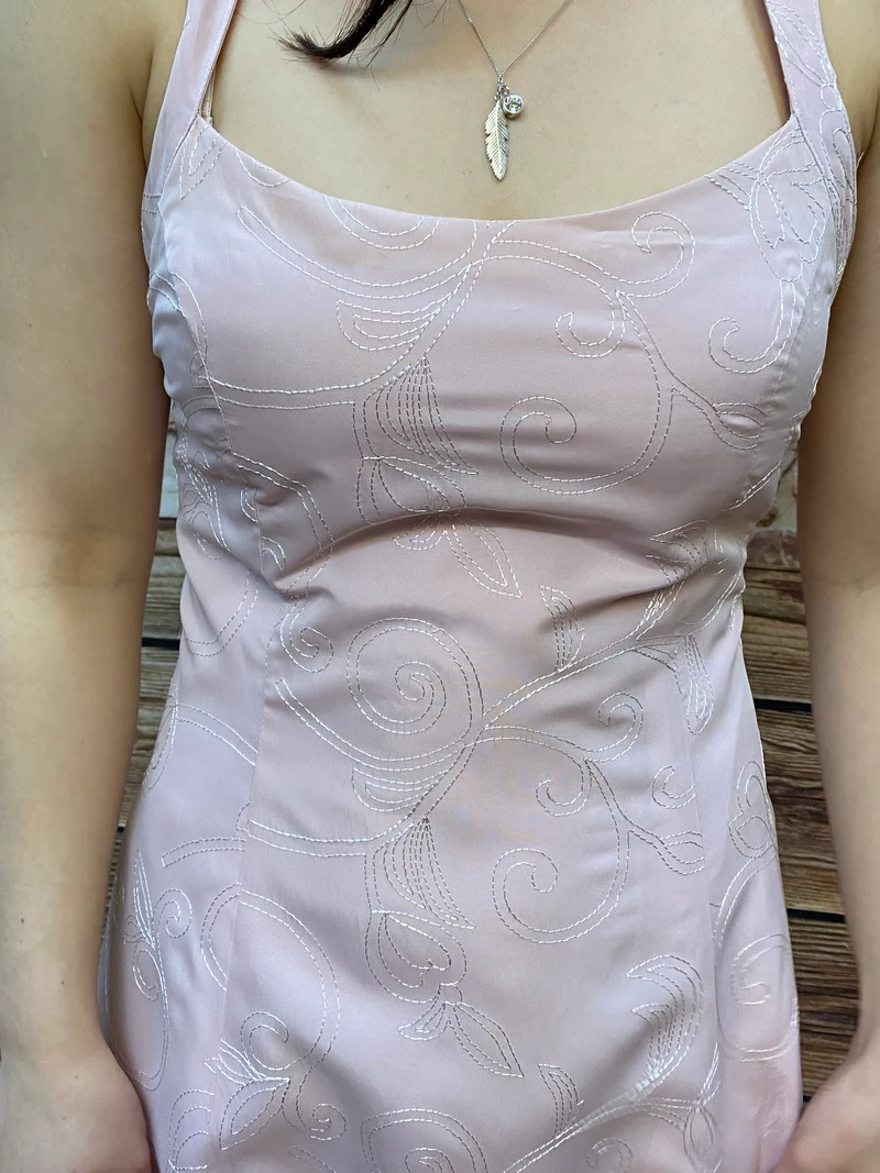 Vintage Abendkleid rosé lang Swing Gr. 38 mit Rückenträger