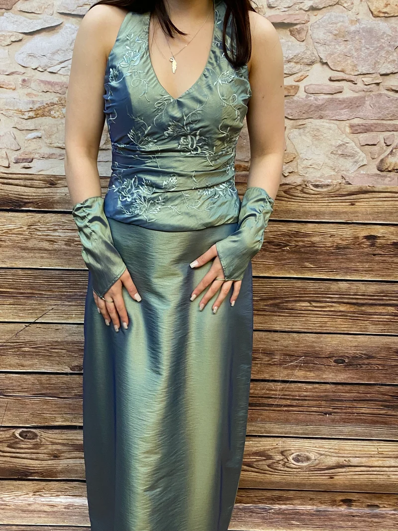 Abendkleid blassgrün 3-teilig lang Gr. 36 Set Ballkleid