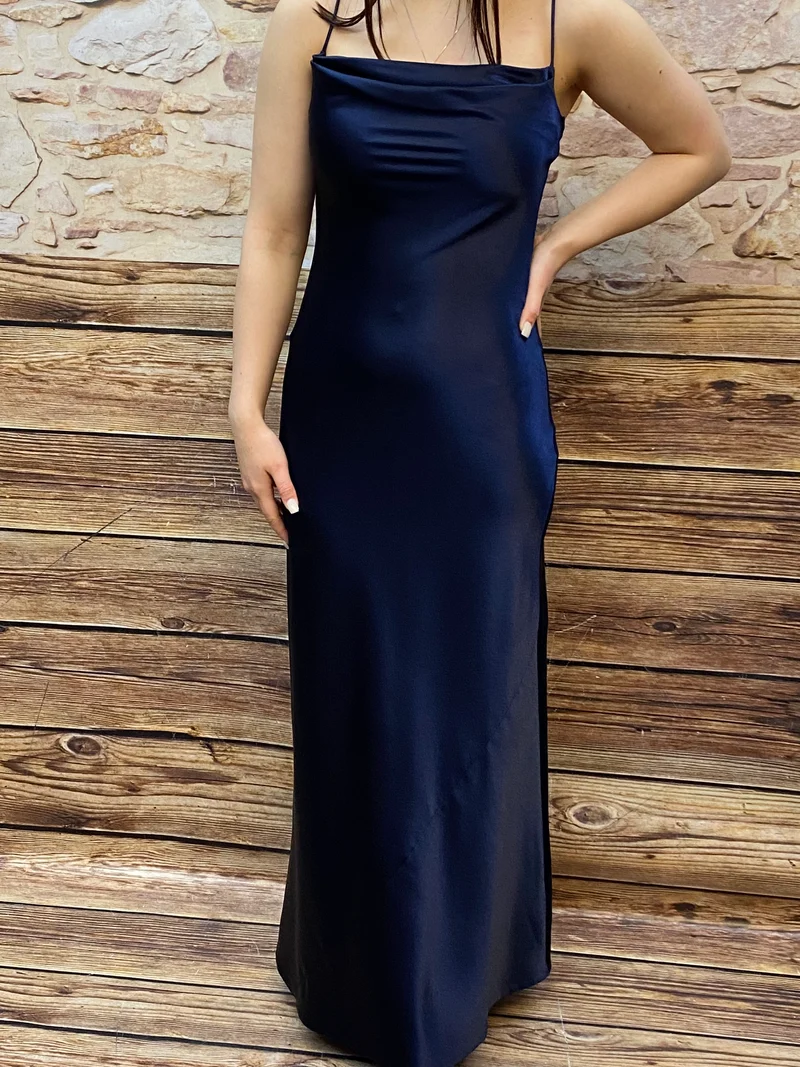 Vintage Abendkleid blau lang Yessika Gr. 36 Wasserfall