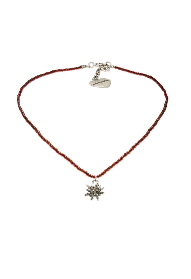 Trachtenkette - Filigrane Perlenhalskette mit Strass Edelweiß - Alpenflüstern