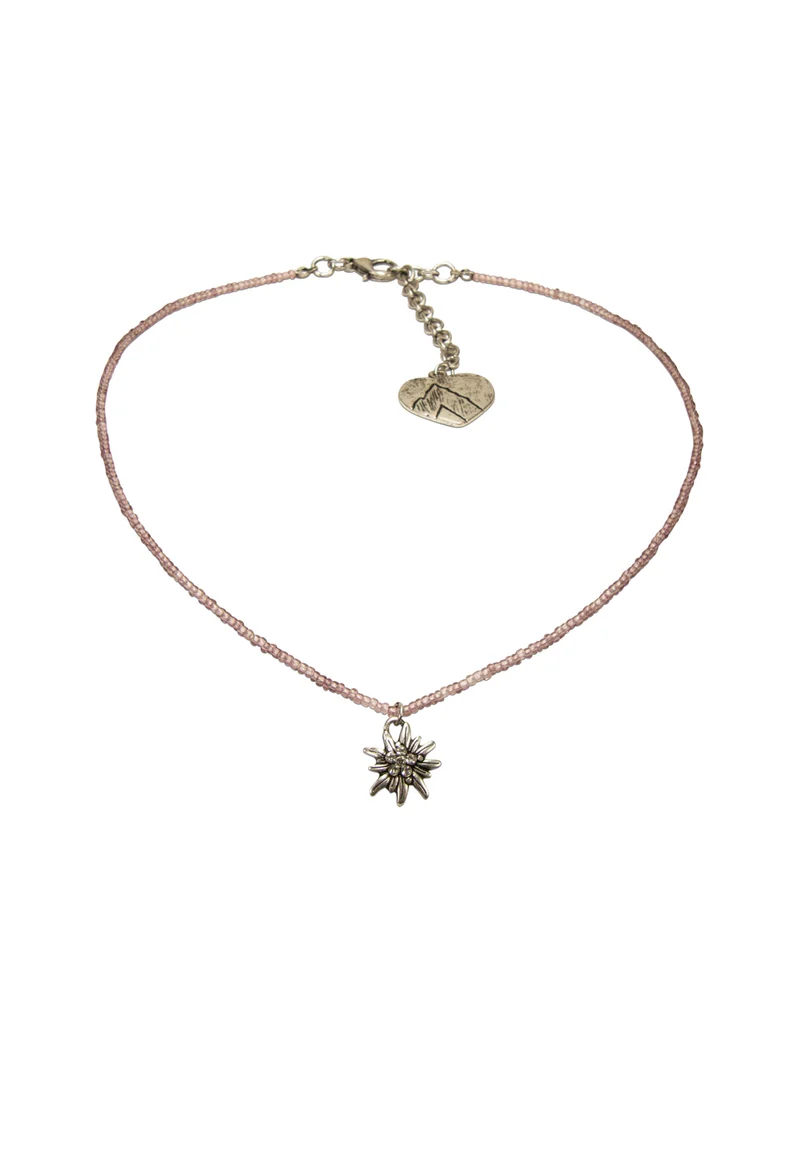 Trachtenkette - Filigrane Perlenhalskette mit Strass Edelweiß - Alpenflüstern