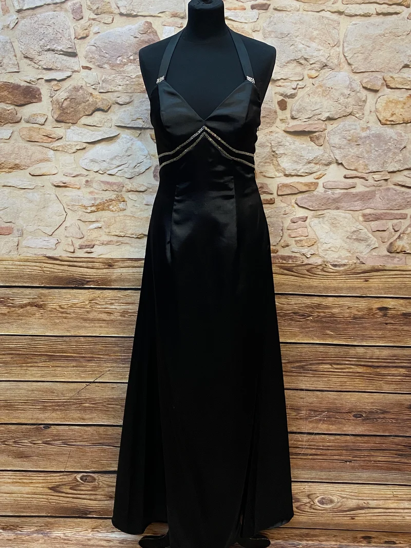 Vintage Abendkleid schwarz Neckholder Perlen Destiny Gr. 36