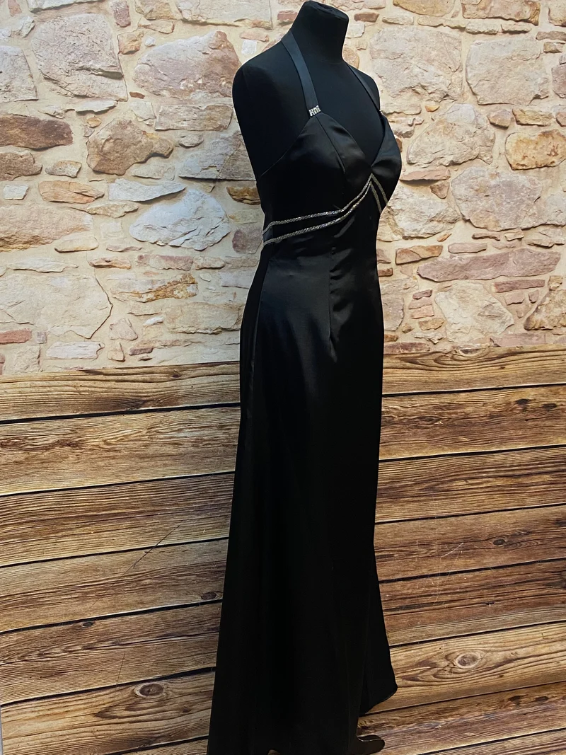 Vintage Abendkleid schwarz Neckholder Perlen Destiny Gr. 36