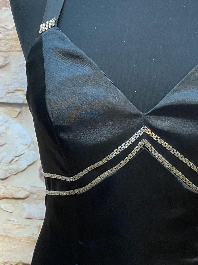 Vintage Abendkleid schwarz Neckholder Perlen Destiny Gr. 36