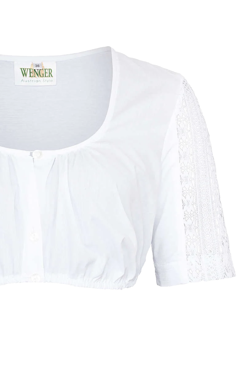 Dirndlbluse mit Stretch-Rücken halbarm weiss