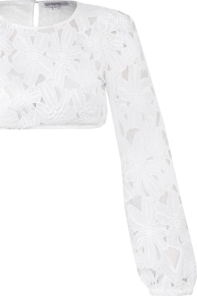 Dirndlbluse Blumenstickerei mit langen weiten Ärmeln