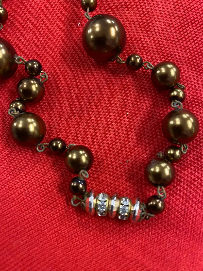 Vintage Perlenkette bronze mit Strasssteinen