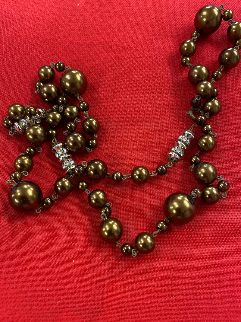 Vintage Perlenkette bronze mit Strasssteinen