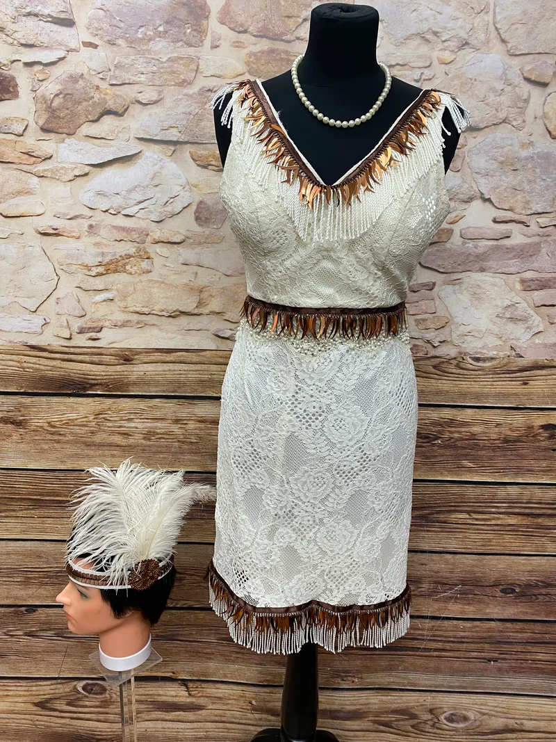 20er Jahre Charlestonkleid creme Gr. 34, Unikat