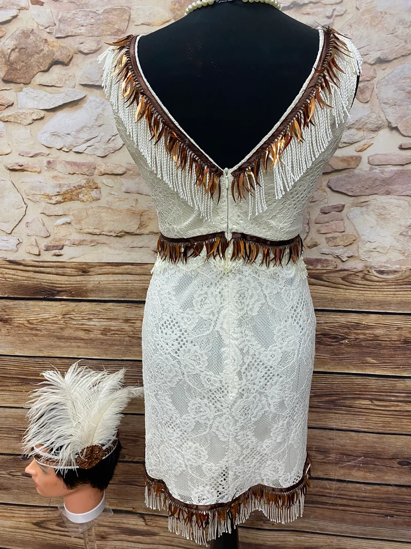 20er Jahre Charlestonkleid creme Gr. 34, Unikat