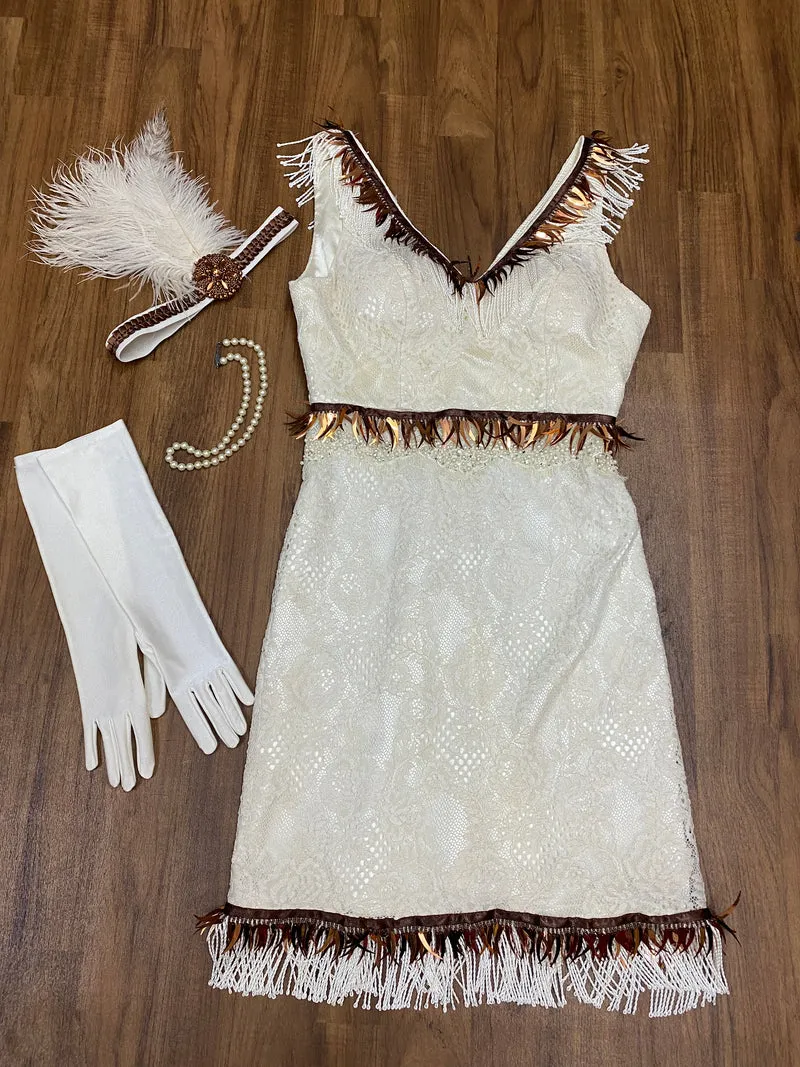 20er Jahre Charlestonkleid creme Gr. 34, Unikat