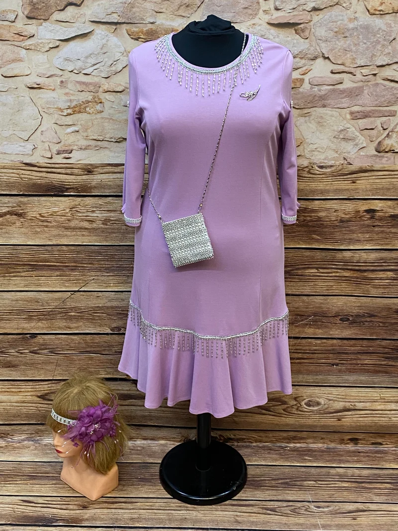 Charlestonkleid Flieder Gr. 50 mit Kopfschmuck