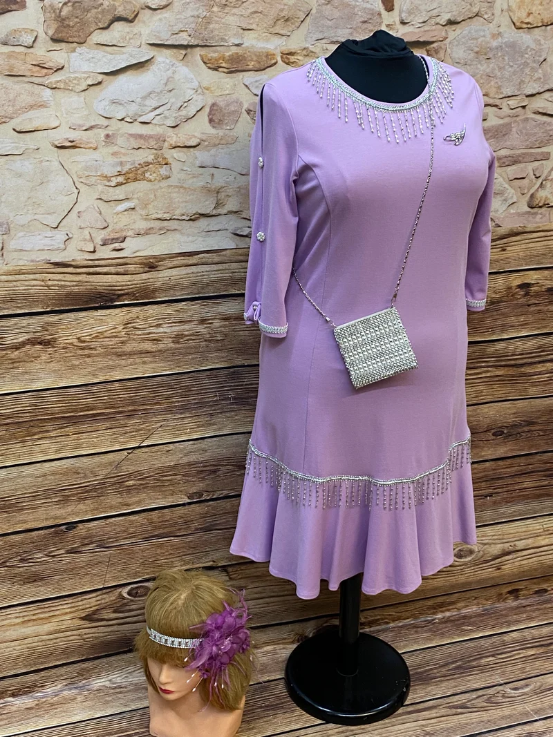 Charlestonkleid Flieder Gr. 50 mit Kopfschmuck