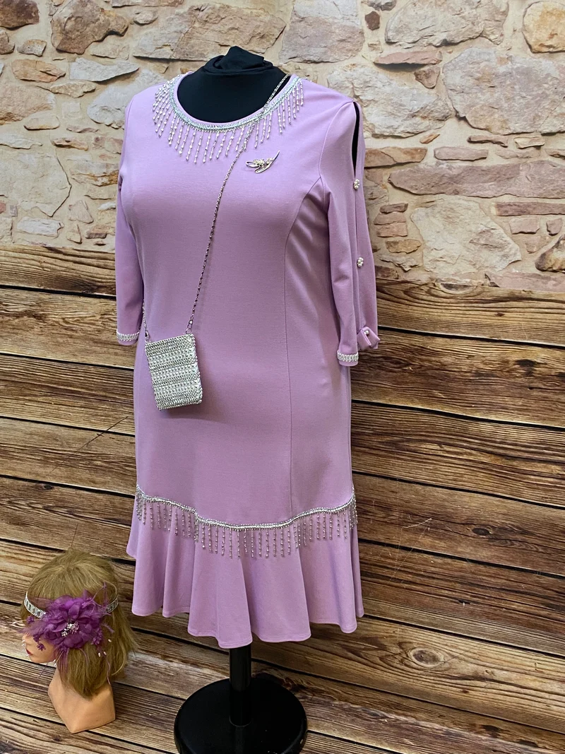 Charlestonkleid Flieder Gr. 50 mit Kopfschmuck