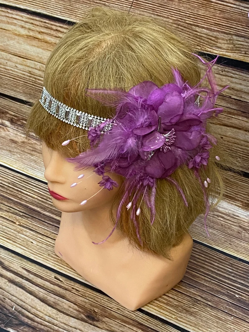 Charlestonkleid Flieder Gr. 50 mit Kopfschmuck