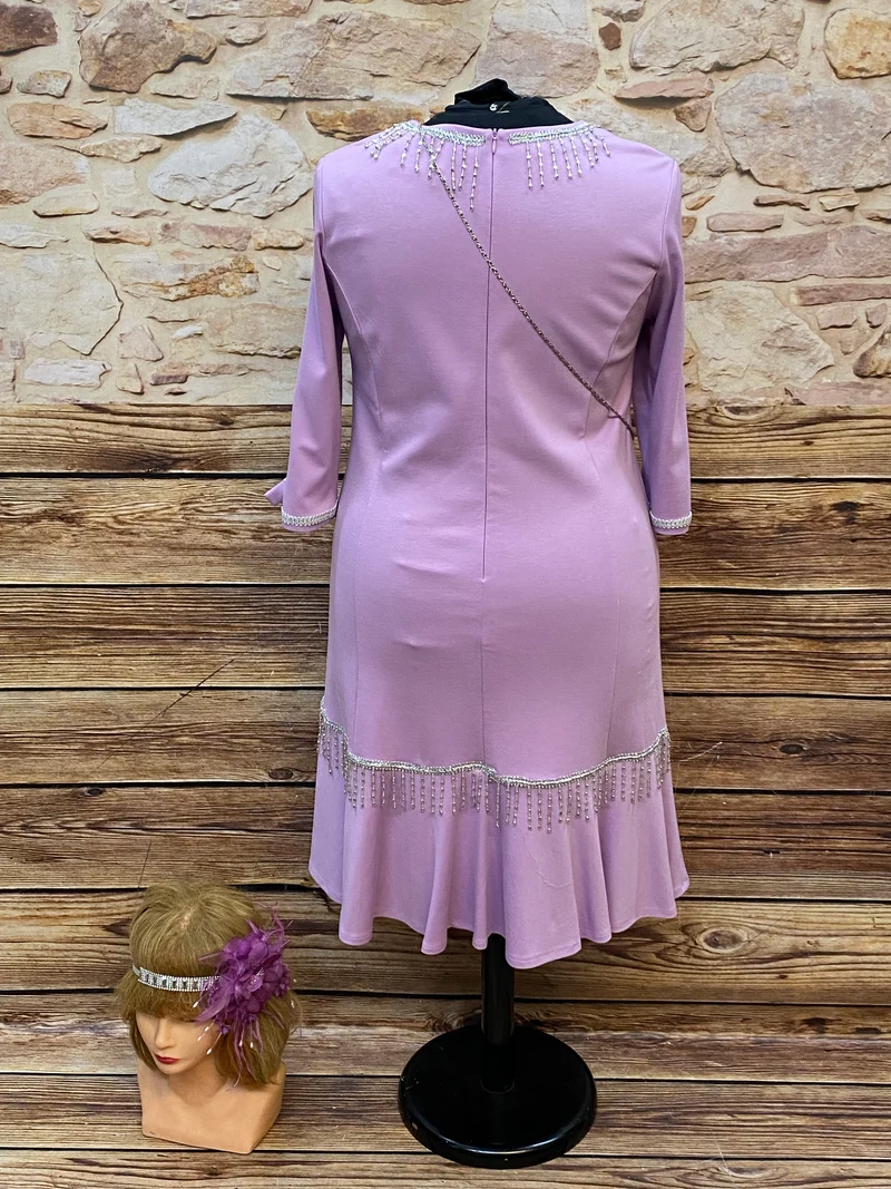 Charlestonkleid Flieder Gr. 50 mit Kopfschmuck