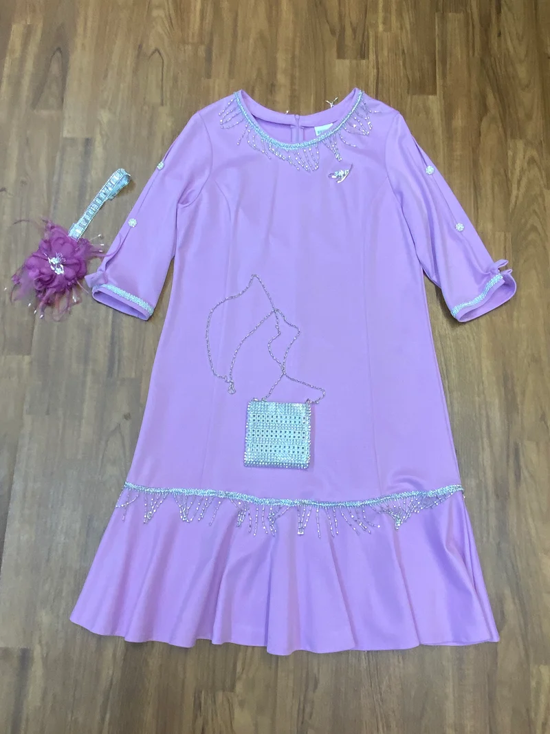 Charlestonkleid Flieder Gr. 50 mit Kopfschmuck