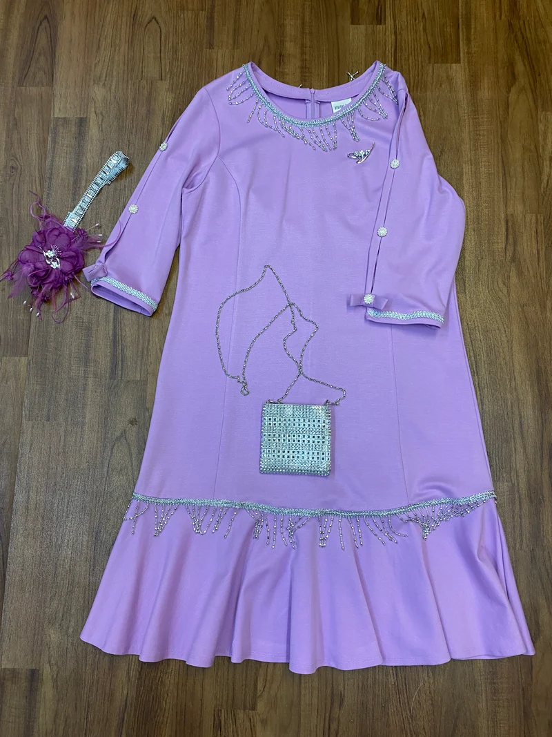Charlestonkleid Flieder Gr. 50 mit Kopfschmuck
