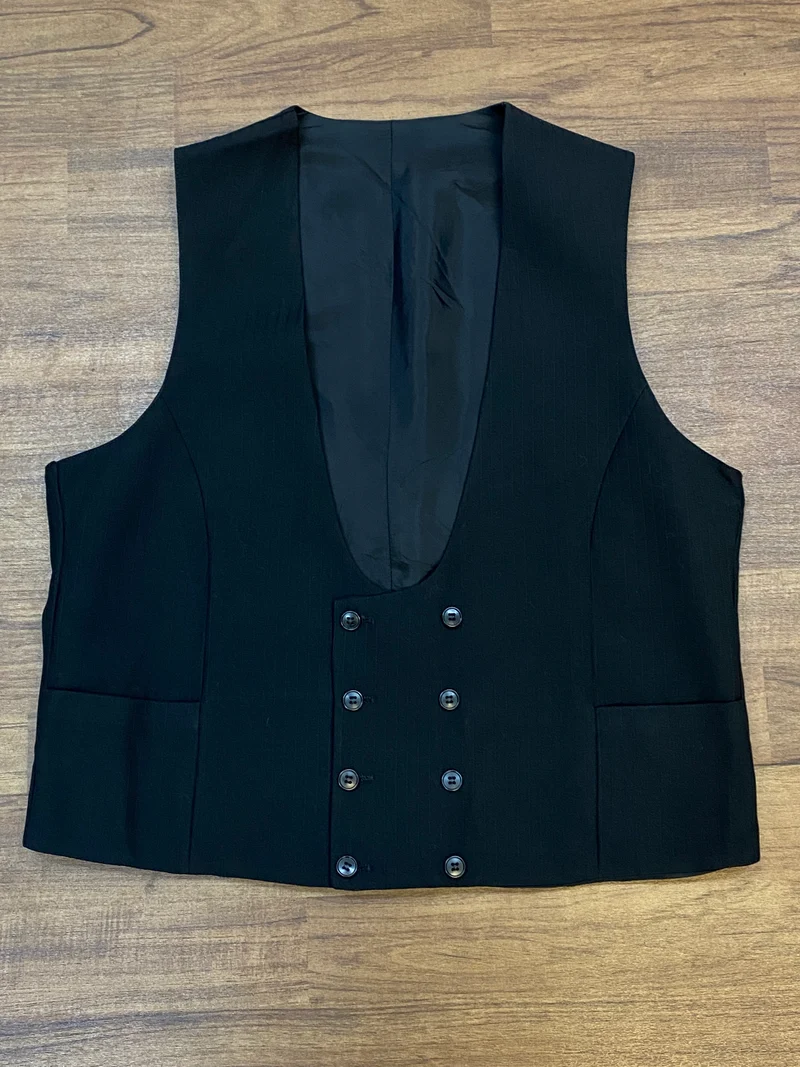 Vintage Smokingweste schwarz gestreift zweireihig Gr. 52