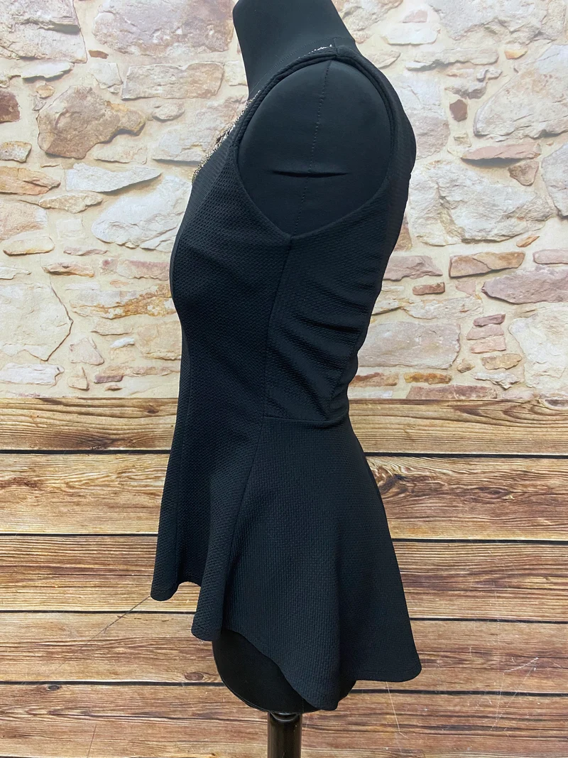 Vintage Schößchenbluse Schwarz Gr. M – 50er Jahre Stil Peplum Top elegant