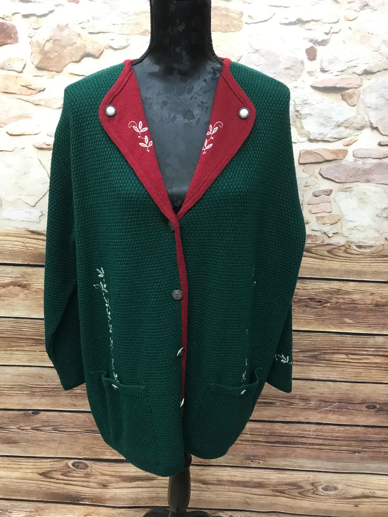 Trachten Strickjacke Damen Größe 50 – grün/rot