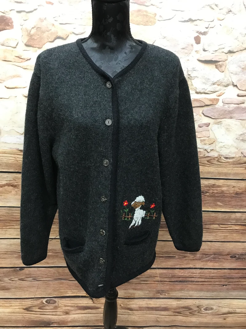 Vintage Trachtenstrickjacke grau - Größe 44