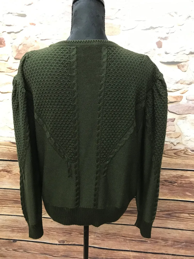 Vintage Trachten Strickjacke Damen Dunkelgrün Lepegro – Größe 44