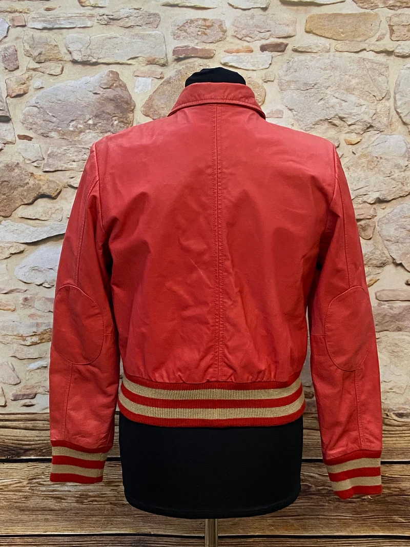 Collegejacke Vintage Bowlingjacke Jacke Echtleder rot Gr.40