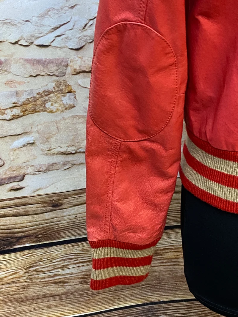 Collegejacke Vintage Bowlingjacke Jacke Echtleder rot Gr.40
