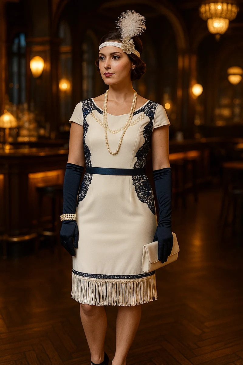 Fransenkleid Gr. 34 im 20er Jahre Stil, 3-teilig