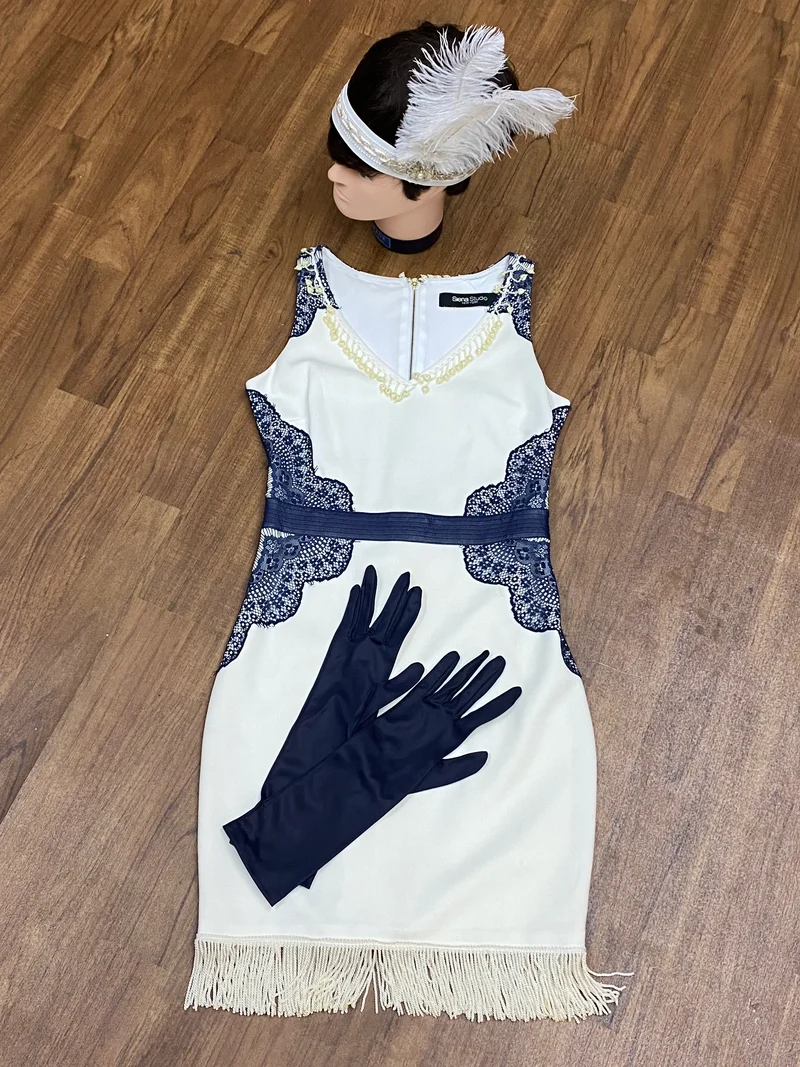 Fransenkleid Gr. 34 im 20er Jahre Stil, 3-teilig