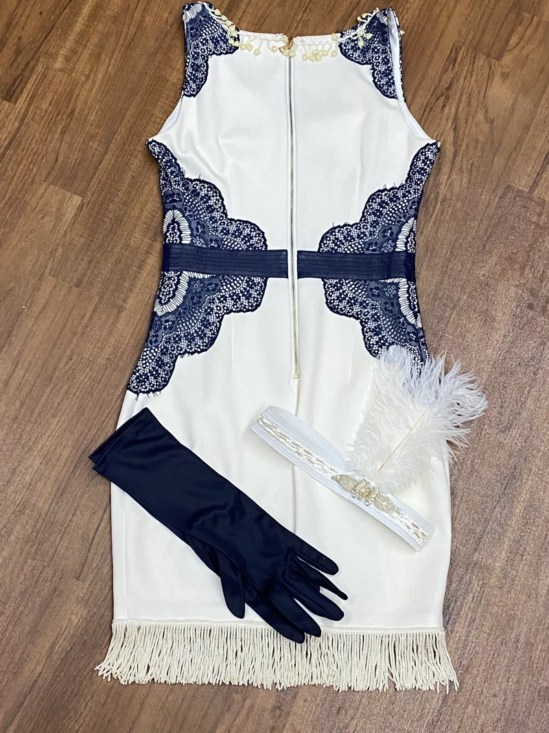 Fransenkleid Gr. 34 im 20er Jahre Stil, 3-teilig