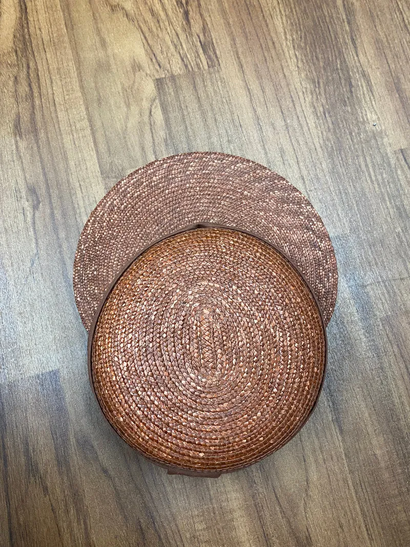 Brauner Vintage Strohut für Damen mit großem Schirm, Gr.57