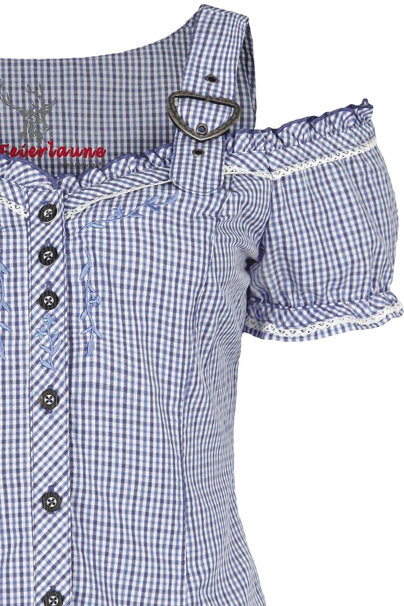 Carmenbluse mit Stickerei kariert