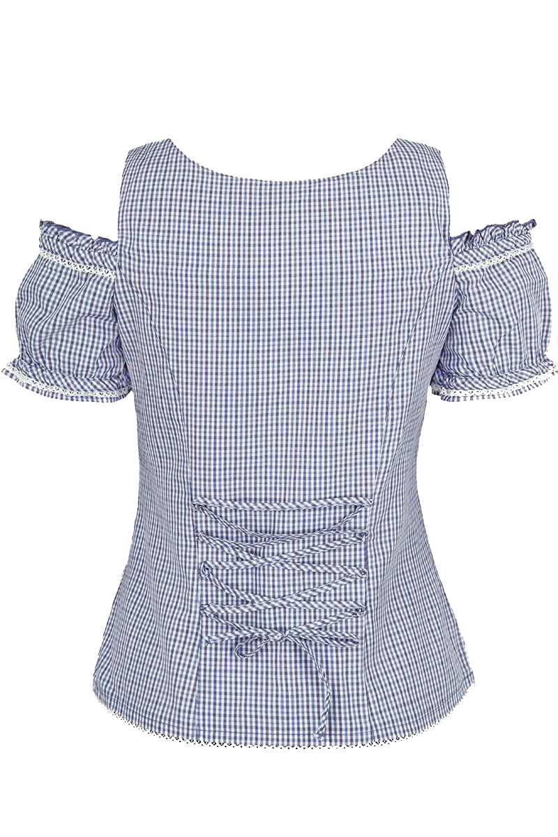 Carmenbluse mit Stickerei kariert