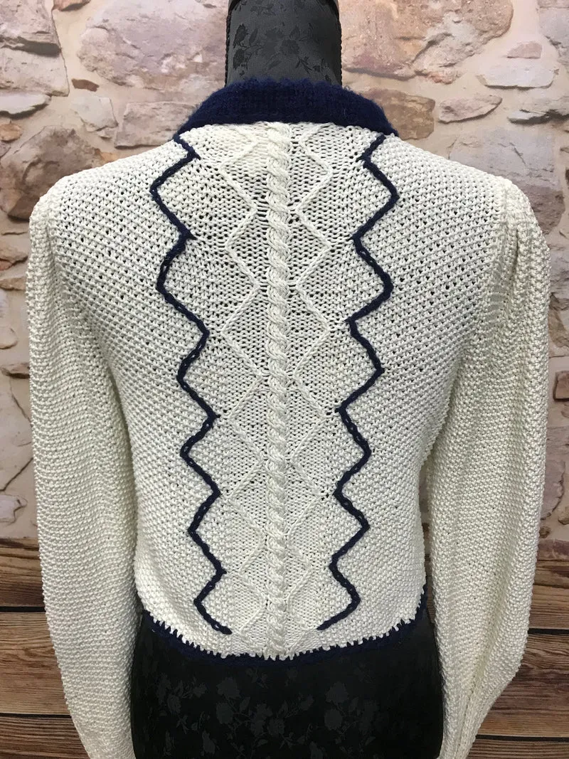 Trachten Strickjacke Damen Größe 38 – offwhite/dunkelblau, Schurwolle