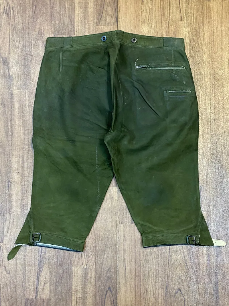 Vintage Kniebundlederhose Herren Echtleder Grün Gr. 52 Trachtenhose