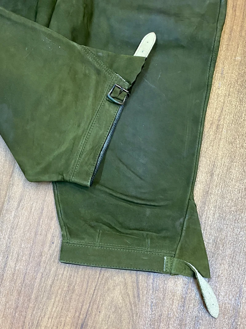 Vintage Kniebundlederhose Herren Echtleder Grün Gr. 52 Trachtenhose