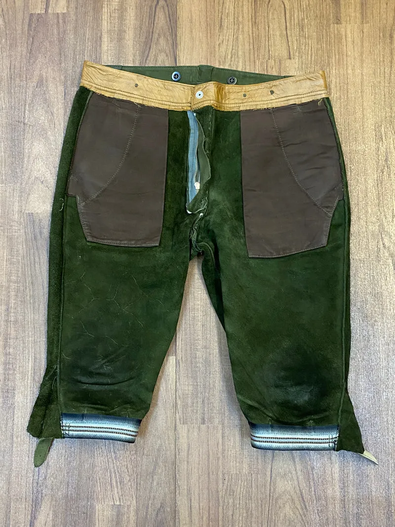Vintage Kniebundlederhose Herren Echtleder Grün Gr. 52 Trachtenhose