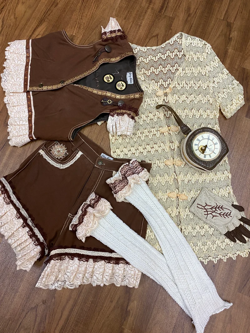Steampunk Damen Outfit Gr. 36 in Braun-Beige