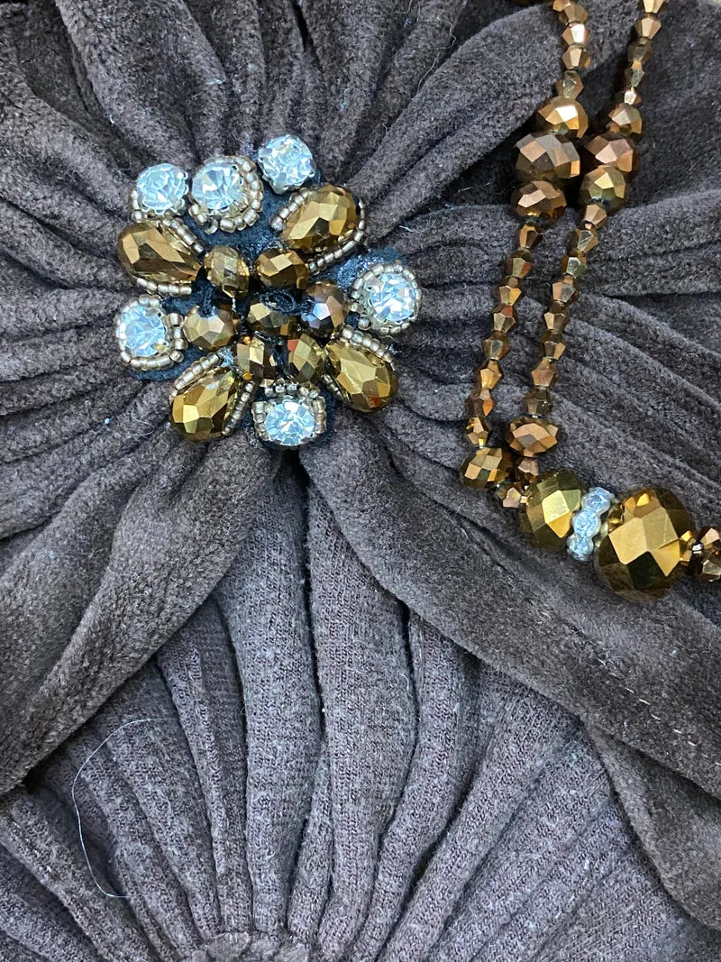 20er Damen-Set, Turban, Brosche und Perlenkette