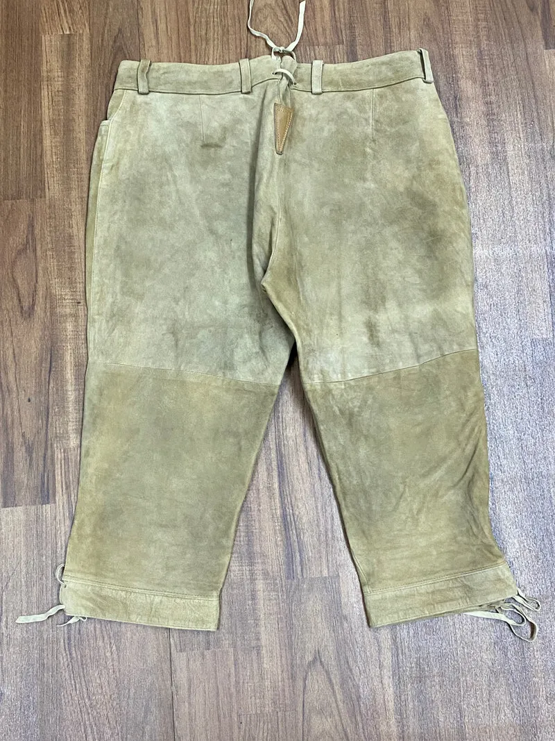 Vintage Kniebundlederhose Herren Stockerpoint Größe 46 Beige Echtleder bestickt