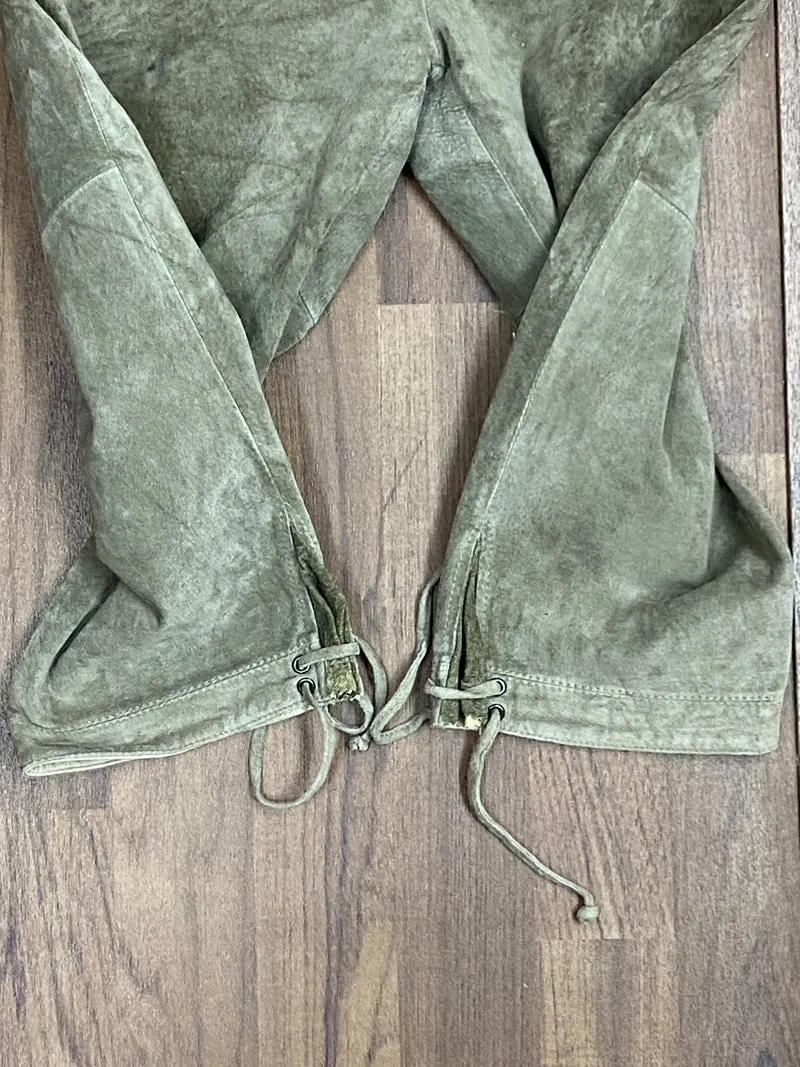Vintage Kniebundlederhose Herren Größe 46 Grün Echtleder Landhaus