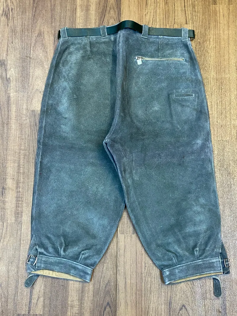 Vintage Kniebundlederhose Herren Echtleder Grau Gr. 48 Trachtenhose