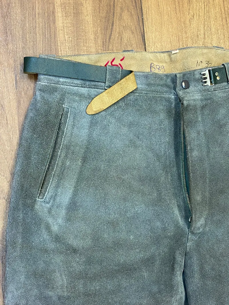 Vintage Kniebundlederhose Herren Echtleder Grau Gr. 48 Trachtenhose
