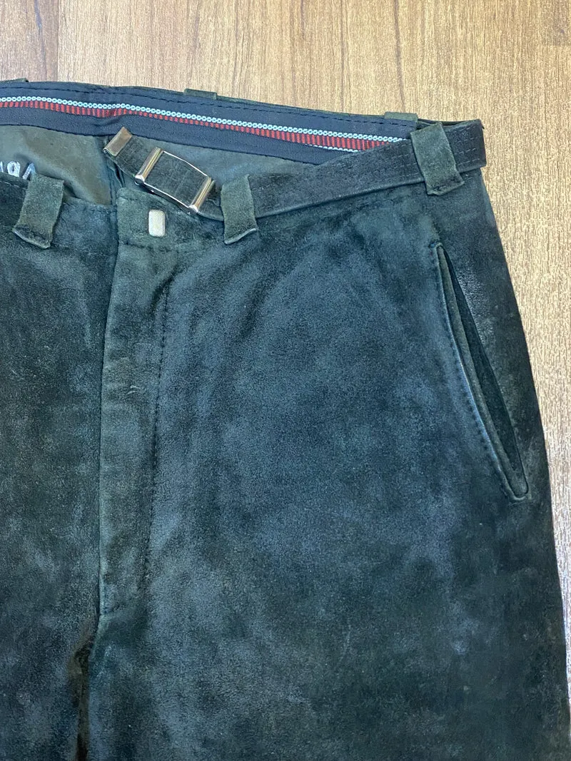 Vintage Kniebundlederhose Herren Echtleder Grün Hirmer München Gr. 46 Trachtenhose